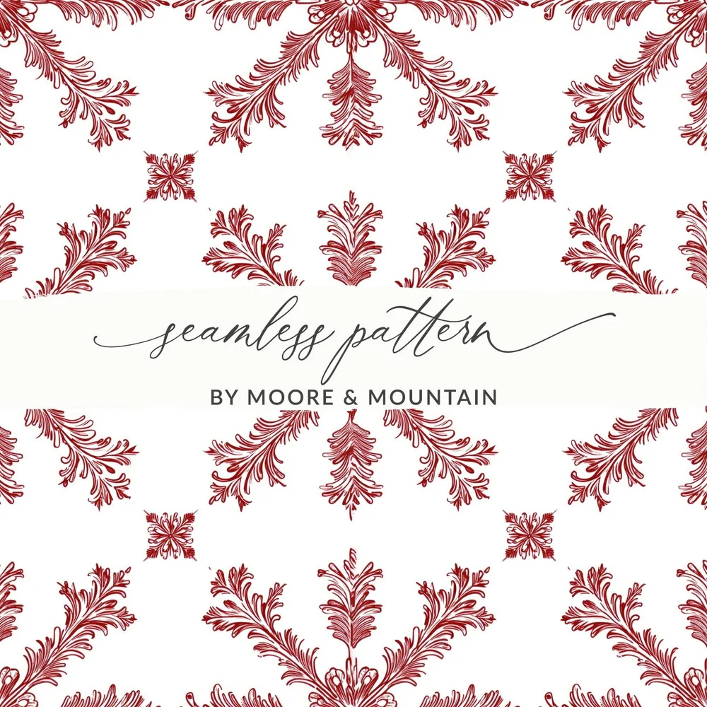 Red Floral Digital Paper, Seamless Pattern, Damask Digital Background, Scrapbook Paper, Printable Fabric Design, Digital Download - Moore and Mountain