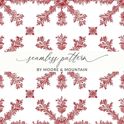 Red Floral Digital Paper, Seamless Pattern, Damask Digital Background, Scrapbook Paper, Printable Fabric Design, Digital Download