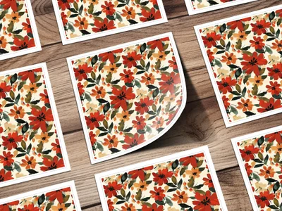 Red Floral Digital Paper, Watercolor Flower Pattern, Seamless Autumn Bloom Design, Fabric Design, Digital Download (120) - Moore and Mountain