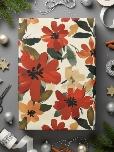 Red Floral Digital Paper, Watercolor Flower Pattern, Seamless Autumn Bloom Design, Fabric Design, Digital Download (120) - Moore and Mountain