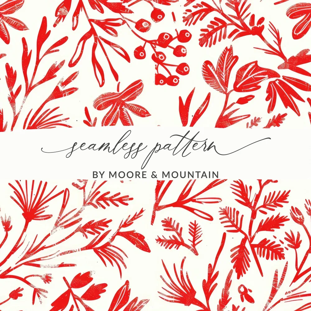 Red Floral Pattern Digital Paper, Seamless Flower Design, Scrapbooking Paper, Christmas Print, Festive Pattern, Digital Download - Moore and Mountain