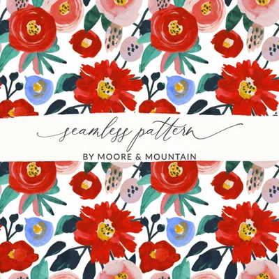 Modern Red Floral Seamless Pattern