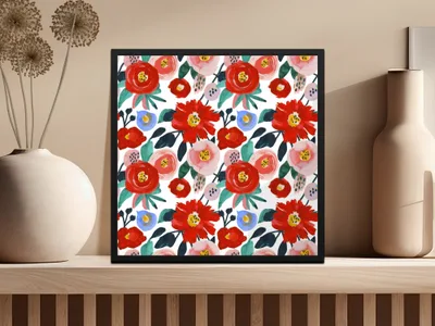 Modern Red Floral Seamless Pattern - Moore and Mountain