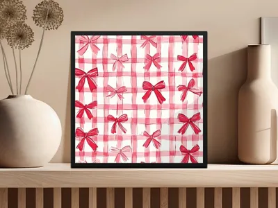 Red Gingham Bows, Digital Paper, Seamless Pattern, Plaid Texture, Fabric Design, Scrapbooking Paper, Commercial Use, Two Scales - Moore and Mountain