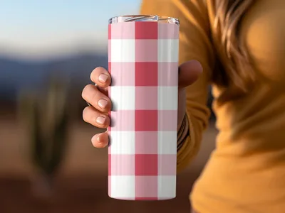 Stylish Pink and White Checkered Travel Mug