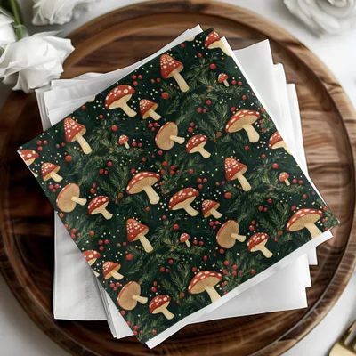 Red Mushroom & Berries With Branches Digital Pattern Printable Art - Moore and Mountain