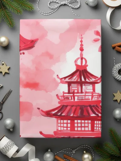 Red Pagoda Digital Paper, Japanese Seamless Pattern, Oriental Design, Scrapbook Paper, Asian Fabric, Chinoiserie Printable Paper, Digital - Moore and Mountain