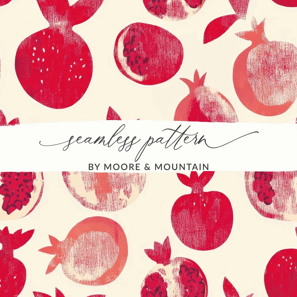 Red Pomegranate Pattern Digital Paper, Seamless Fruit Design, Printable Pomegranate Pattern, Commercial Use, Digital Scrapbook Paper - Moore and Mountain