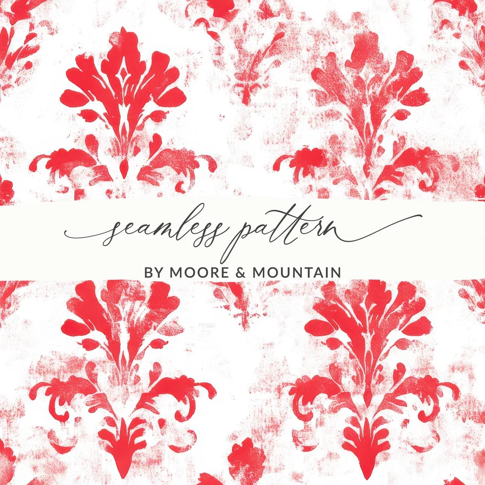 Red Seamless Damask Pattern Christmas Watercolor Digital - Moore and Mountain