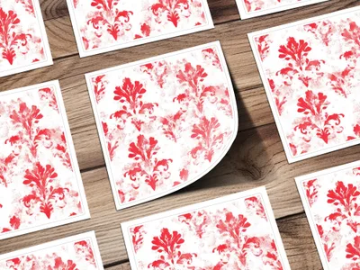 Red Seamless Damask Pattern Christmas Watercolor Digital - Moore and Mountain