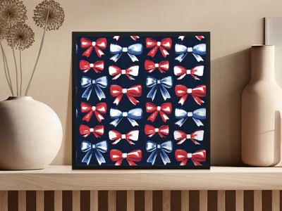 Red White Blue Bows, Seamless Pattern Digital Paper, Patriotic Fabric Design, Fourth of July Background, Scrapbooking, Party Decor - Moore and Mountain