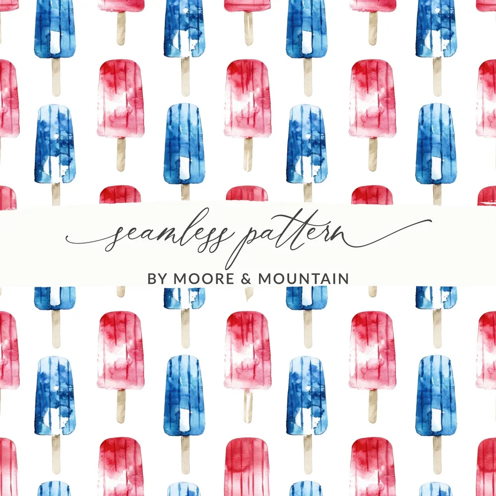 Red White Blue Digital Paper, Watercolor Popsicle Pattern, Summer Seamless Pattern, 4th of July Digital Paper, Patriotic Design - Moore and Mountain