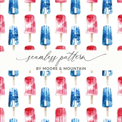Red White Blue Digital Paper, Watercolor Popsicle Pattern, Summer Seamless Pattern, 4th of July Digital Paper, Patriotic Design