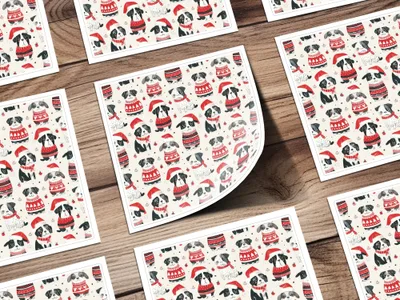 Red Winter Dogs in Santa Hats Pattern Repeat Digital - Moore and Mountain