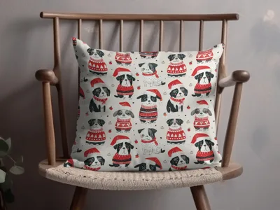 Red Winter Dogs in Santa Hats Pattern Repeat Digital - Moore and Mountain