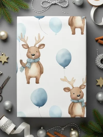 Reindeer Balloon Digital Paper, Seamless Pattern JPG, Cute Animal Print, Baby Nursery Decor, Scrapbooking Paper, Digital Download - Moore and Mountain