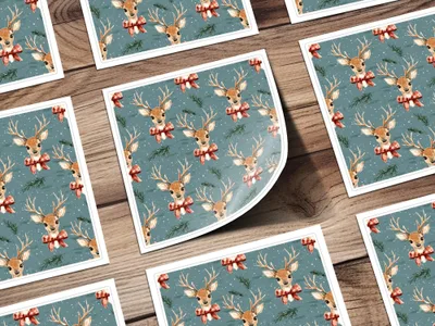 Reindeer Digital Seamless Pattern, Christmas Digital Paper, Deer with Bow, Holiday Fabric Design, Watercolor Christmas Pattern Digital - Moore and Mountain