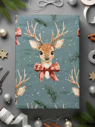 Reindeer Digital Seamless Pattern, Christmas Digital Paper, Deer with Bow, Holiday Fabric Design, Watercolor Christmas Pattern Digital - Moore and Mountain