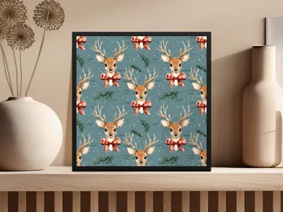 Reindeer Digital Seamless Pattern, Christmas Digital Paper, Deer with Bow, Holiday Fabric Design, Watercolor Christmas Pattern Digital - Moore and Mountain