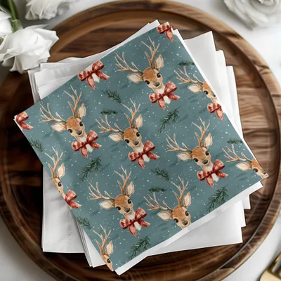 Reindeer Digital Seamless Pattern, Christmas Digital Paper, Deer with Bow, Holiday Fabric Design, Watercolor Christmas Pattern Digital - Moore and Mountain
