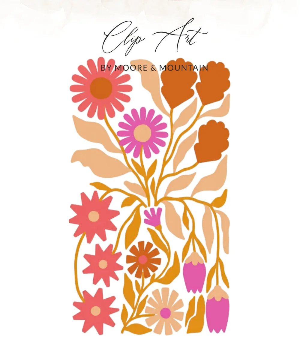 Floral illustration with "Clip Art" and "BY MOORE & MOUNTAIN" text.
