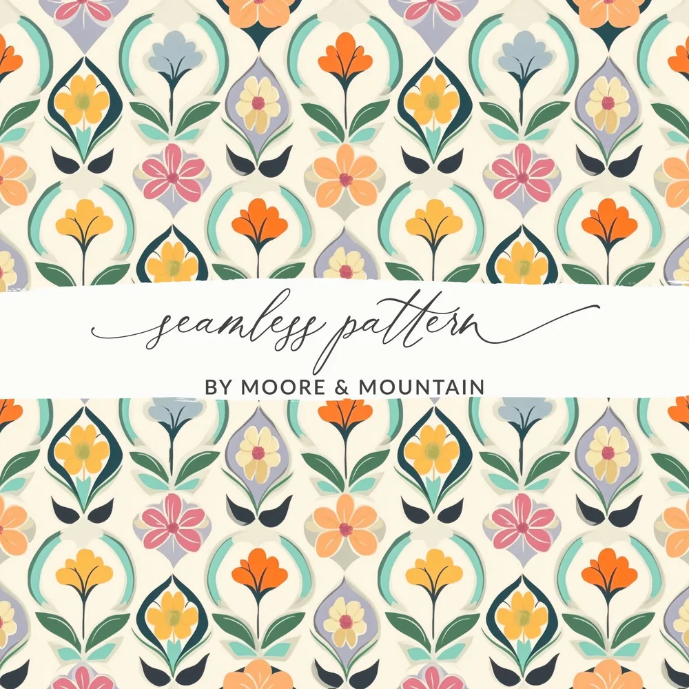 Seamless floral pattern by Moore & Mountain in muted colors.