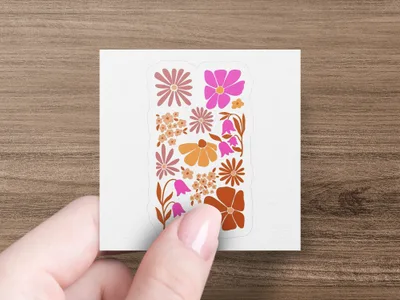 Sheet of floral stickers with various pink and orange flowers.