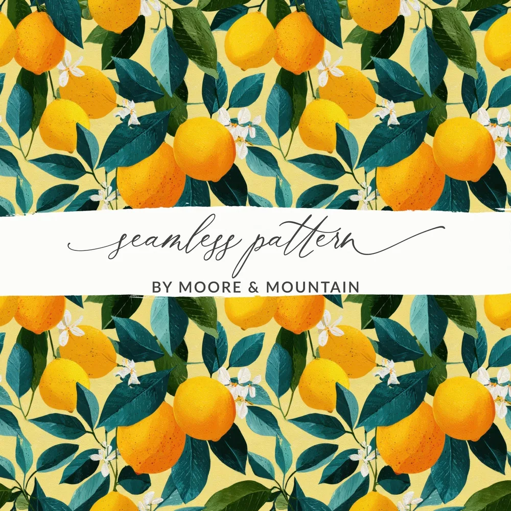 Ripe Lemons with Leaves and Blossoms Floral Pattern Digital - Moore and Mountain
