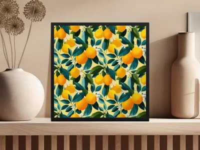 Ripe Lemons with Leaves and Blossoms Floral Pattern Digital - Moore and Mountain