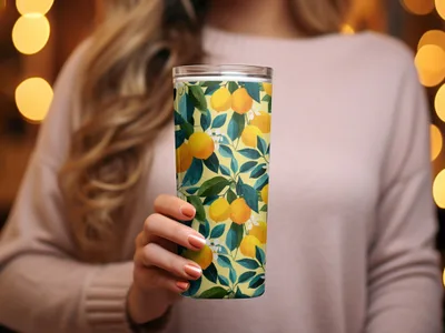 Ripe Lemons with Leaves and Blossoms Floral Pattern Digital - Moore and Mountain
