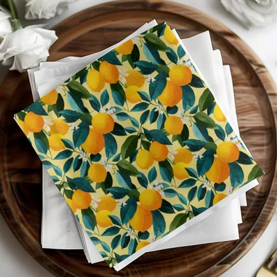 Ripe Lemons with Leaves and Blossoms Floral Pattern Digital - Moore and Mountain