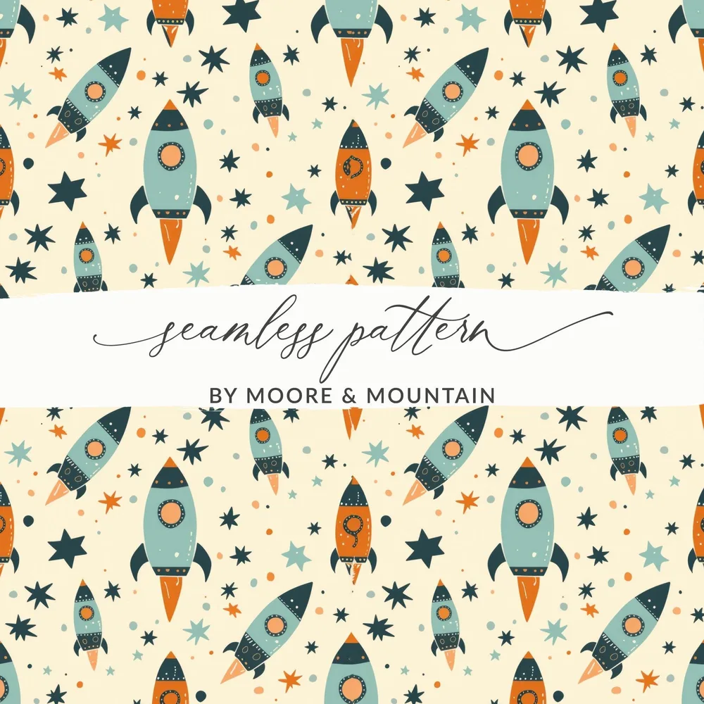 Rocket Star Seamless Pattern, Space Digital Paper, Nursery Printable Art, Cute Kids Fabric Design, Scrapbooking Download - Moore and Mountain