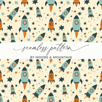 Rocket Star Seamless Pattern, Space Digital Paper, Nursery Printable Art, Cute Kids Fabric Design, Scrapbooking Download