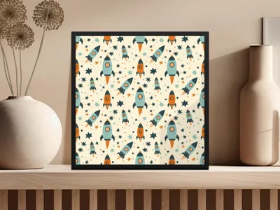 Rocket Star Seamless Pattern, Space Digital Paper, Nursery Printable Art, Cute Kids Fabric Design, Scrapbooking Download - Moore and Mountain