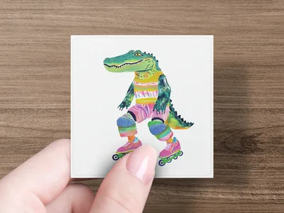 Roller Skating Alligator Digital Print, Quirky Retro Crocodile Wall Art, 90s Animal Illustration, Whimsical Kids Printable Poster