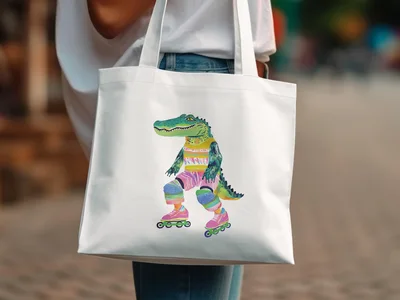 Roller Skating Alligator Digital Print, Quirky Retro Crocodile Wall Art, 90s Animal Illustration, Whimsical Kids Printable Poster