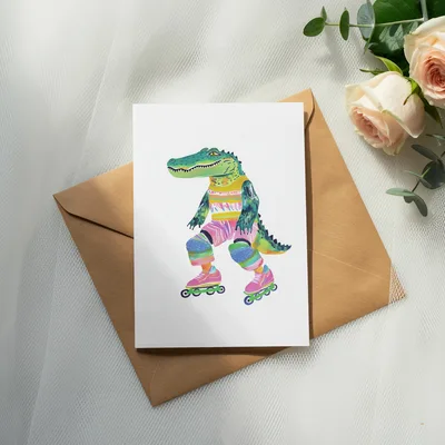 Roller Skating Alligator Digital Print, Quirky Retro Crocodile Wall Art, 90s Animal Illustration, Whimsical Kids Printable Poster