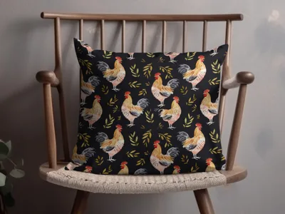 Rooster Golden Leaves Seamless Pattern on Black Digital, Seamless Rooster Pattern - Moore and Mountain