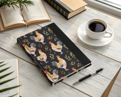 Rooster Golden Leaves Seamless Pattern on Black Digital, Seamless Rooster Pattern - Moore and Mountain
