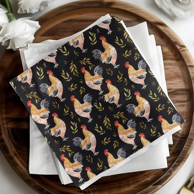 Rooster Golden Leaves Seamless Pattern on Black Digital, Seamless Rooster Pattern - Moore and Mountain