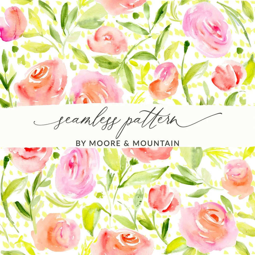 Rose Floral Seamless Pattern, Watercolor Flowers Digital Paper, Repeating Rose Design, Watercolor Floral Digital, Roses Repeat Pattern - Moore and Mountain