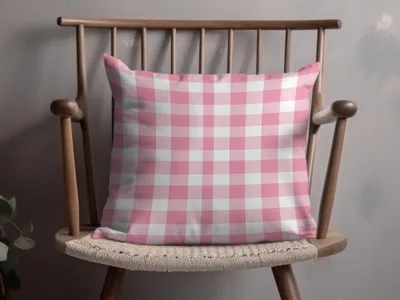 Pink and White Checkered Pattern Decorative Pillow