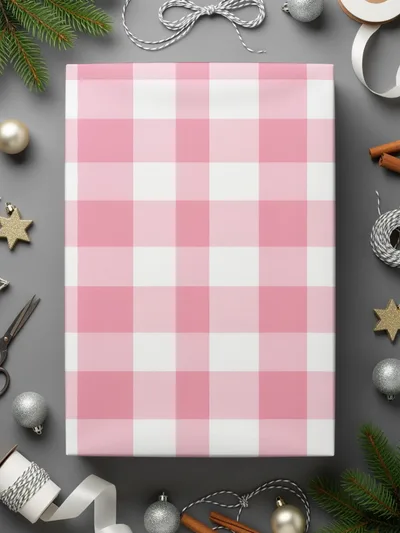 Pink and White Checkered Wrapping Paper for Gifts