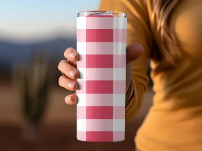 Pink and White Checkered Pattern Insulated Tumbler