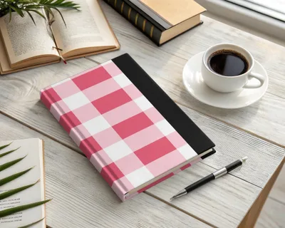 Pink White Checkered Hardcover Journal with Black Spine