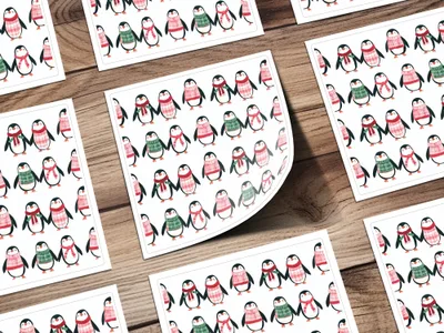 Row Penguins In Scarves Pattern Fun Animal Theme Digital - Moore and Mountain