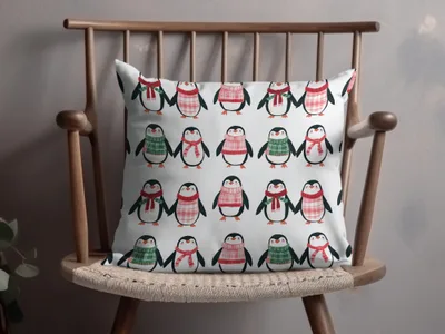 Row Penguins In Scarves Pattern Fun Animal Theme Digital - Moore and Mountain