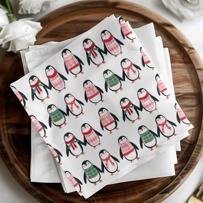 Row Penguins In Scarves Pattern Fun Animal Theme Digital - Moore and Mountain