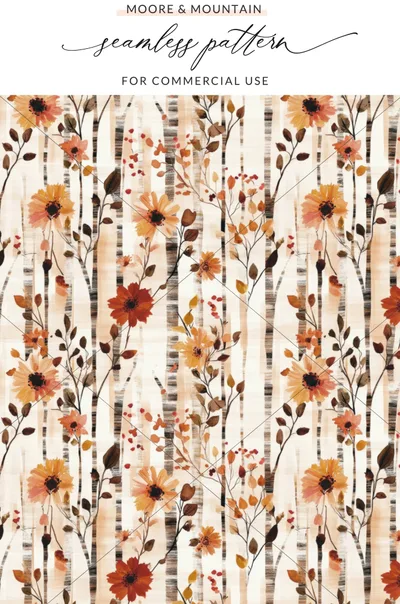 Autumn Floral Seamless Pattern For Commercial Use