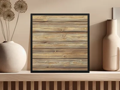 Rustic Wooden Plank Print with Black Frame Wall Art Decor